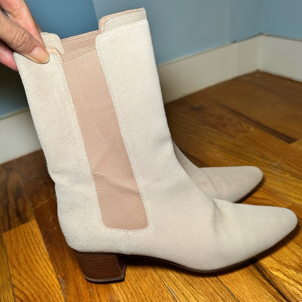 J.Crew Baby Pink Suede Mid-Calf Block Heel Boots